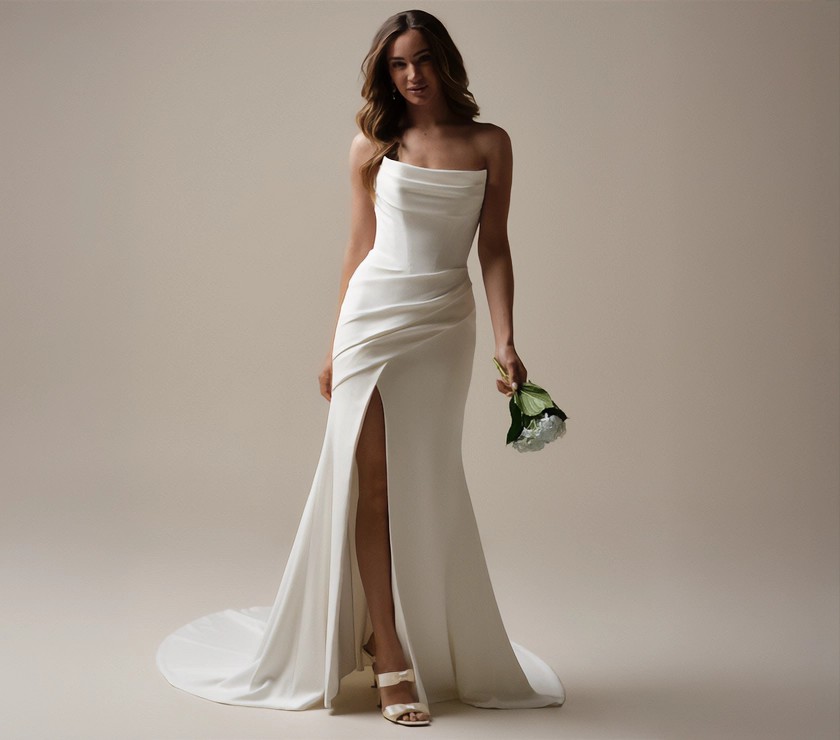 Model wearing a Rebecca Ingram collection gown